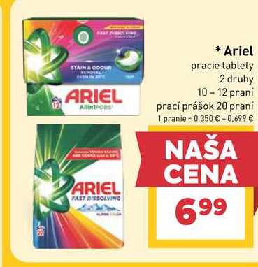 Ariel pracie tablety 2 druhy 10 - 12 praní