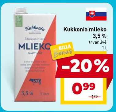 Kukkonia mlieko 3,5% trvanlivé 1 L