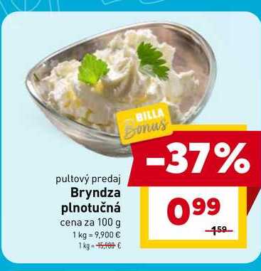 Bryndza plnotučná cena za 100 g 