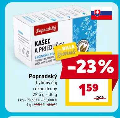 Popradský bylinný čaj rôzne druhy 22,5 g -30 g