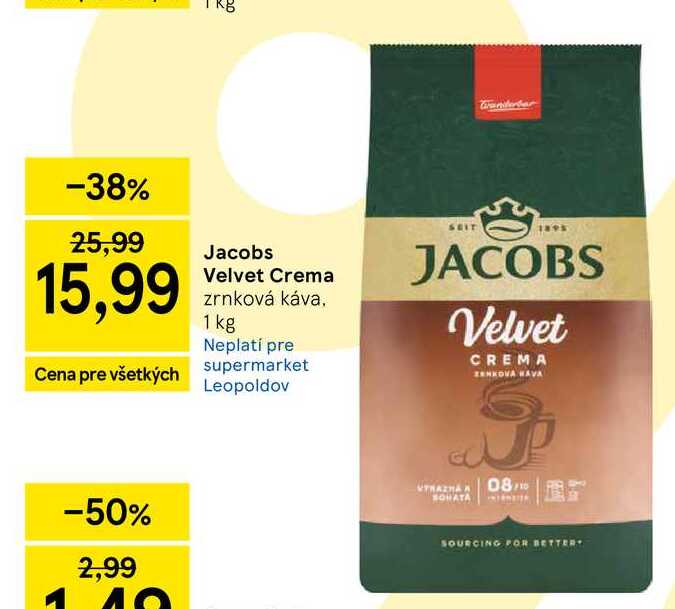 Jacobs Velvet Crema zrnková káva 1 kg