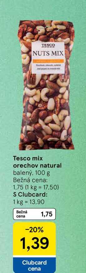 Tesco mix orechov natural balený, 100 g