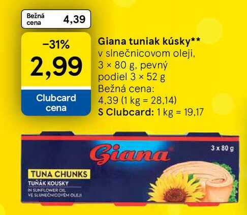 Giana tuniak kúsky v slnečnicovom oleji 3 × 80 g