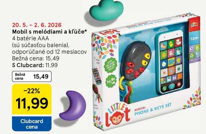 Mobil s melódiami a kľúče 4 batérie AAA (sú súčasťou balenia)