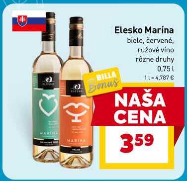 Elesko Marína biele, červené, ružové víno 0,75l
