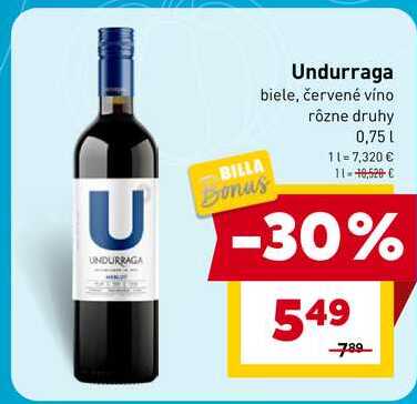 Undurraga biele, červené víno rôzne druhy 0,75 L
