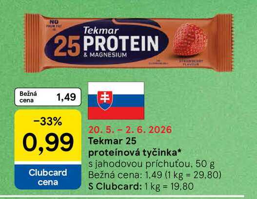 Tekmar 25 proteínová tyčinka s jahodovou príchuťou 50 g