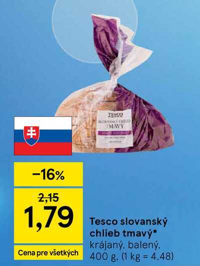 Tesco slovanský chlieb tmavý*krájaný, balený, 400 g