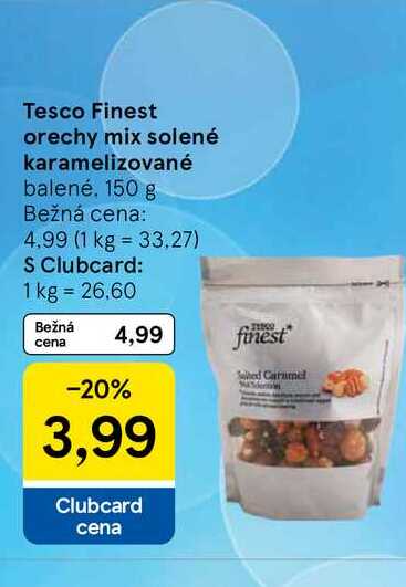 Tesco Finest orechy mix solené karamelizované balené, 150 g