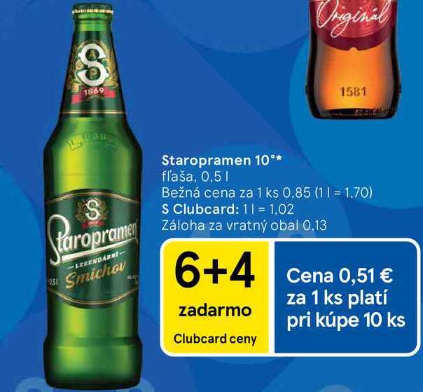 Staropramen 10° fľaša, 0,5 l
