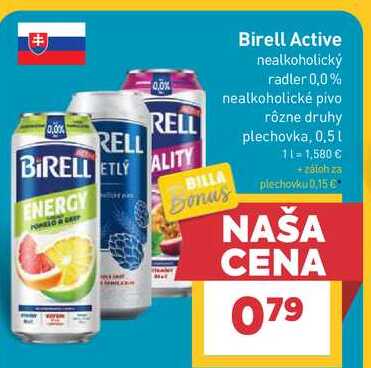 Birell Active nealkoholický radler 0,0% nealkoholické pivo rôzne druhy plechovka, 0,5 l