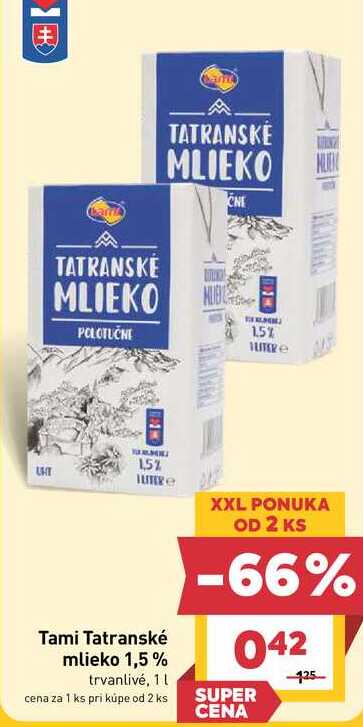 Tatranské mlieko 1,5% trvanlivé, 1l