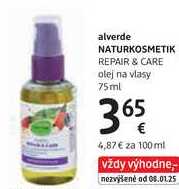 alverde NATURKOSMETIK REPAIR & CARE olej na vlasy, 75 ml