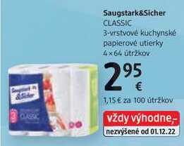 Saugstark&Sicher CLASSIC 3-vrstvové kuchynské papierové utierky, 4x 64 útržkov