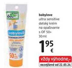 babylove ultra sensitive detský krém na opaľovanie S OF 50+, 30 ml