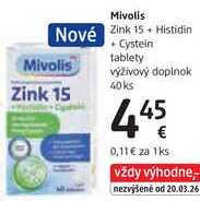 Mivolis Zink 15+ Histidin + Cystein tablety, 40 ks