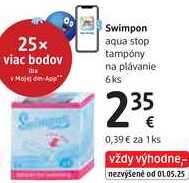 Swimpon aqua stop tampóny na plávanie, 6 ks