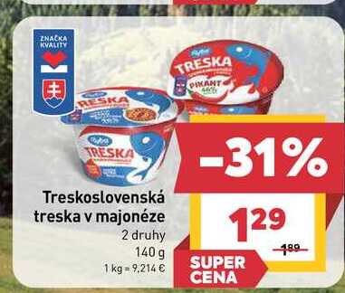 Treskoslovenská treska v majonéze 2 druhy 140g