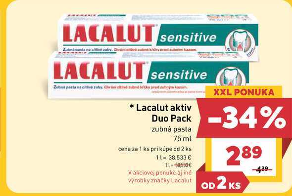 Lacalut aktiv Duo Pack zubná pasta 75 ml