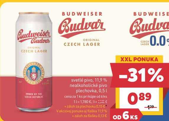 Budweiser Budvar svetlé pivo, 0,5l v akcii