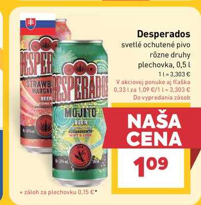 Desperados svetlé ochutené pivo rôzne druhy plechovka, 0,5 L