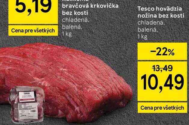 Tesco hovädzia nožina bez kosti chladená balená 1 kg