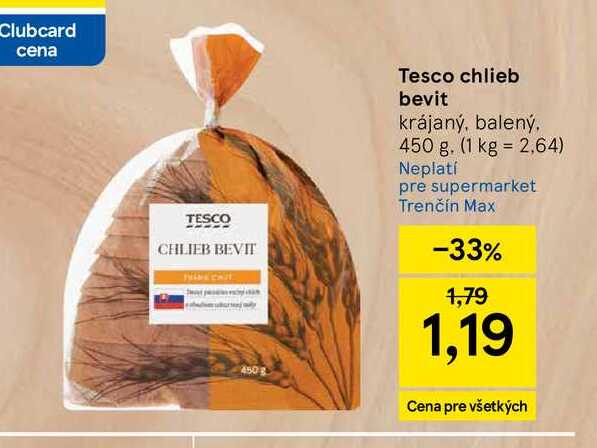 Tesco chlieb bevit krájaný, balený 450 g