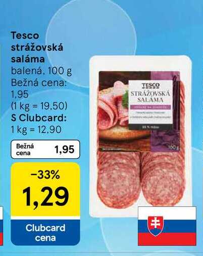 Tesco strážovská saláma balená, 100 g