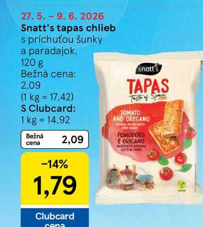 Snatt's tapas chlieb s príchuťou šunky a paradajok, 120 g 