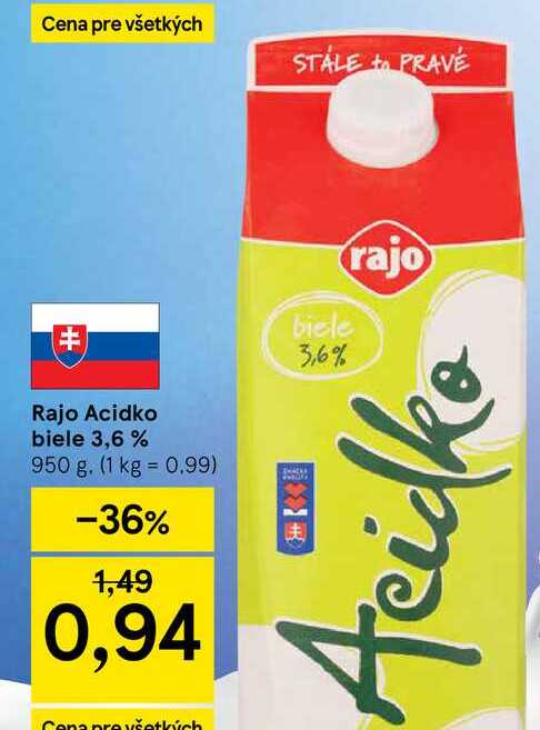 Rajo Acidko biele 3,6% 950 g