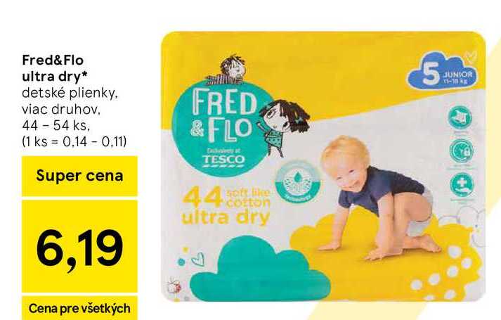 Fred&Flo ultra dry detské plienky, viac druhov 44 - 54 ks
