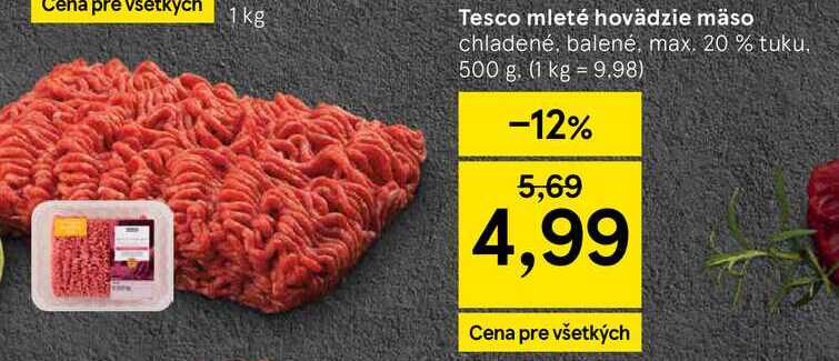 Tesco mleté hovädzie mäso chladené, balené, max. 20 % tuku 500 g