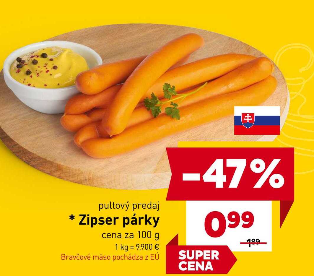 Zipser párky cena za 100 g 