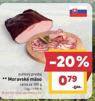 Moravské mäso cena za 100 g