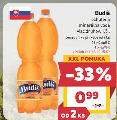 Budiš ochutená minerálna voda viac druhov. 1,5l