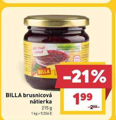 BILLA brusnicová nátierka 215 g