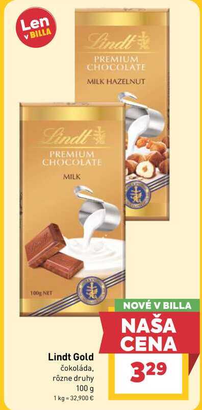 Lindt Gold čokoláda, rôzne druhy 100 g