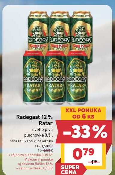 Radegast 12% Ratar svetlé pivo plechovka 0,5l