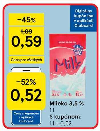 Mlieko 3,5% 1l