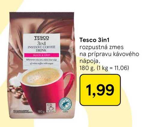 Tesco 3in1 rozpustná zmes na prípravu kávového nápoja 180 g
