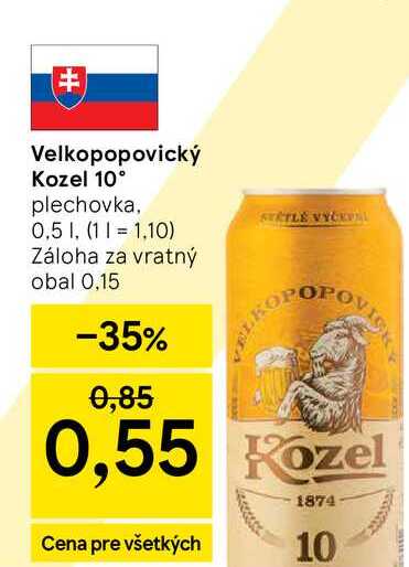 Velkopopovický Kozel 10° plechovka, 0,5 l