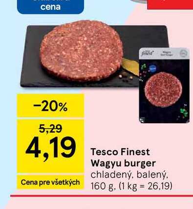 Tesco Finest Wagyu burger chladený, balený 160 g