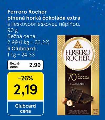 Ferrero Rocher plnená horká čokoláda extra s lieskovoorieškovou náplňou 90 g