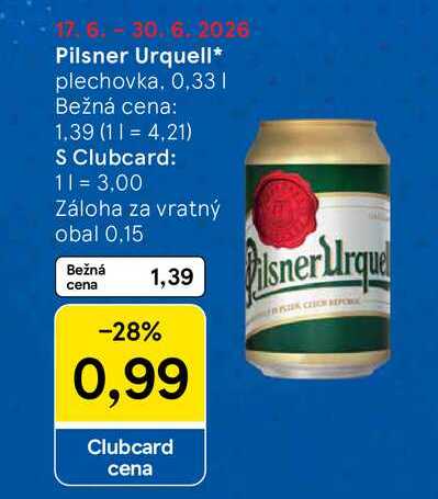 Pilsner Urquell plechovka, 0,33l
