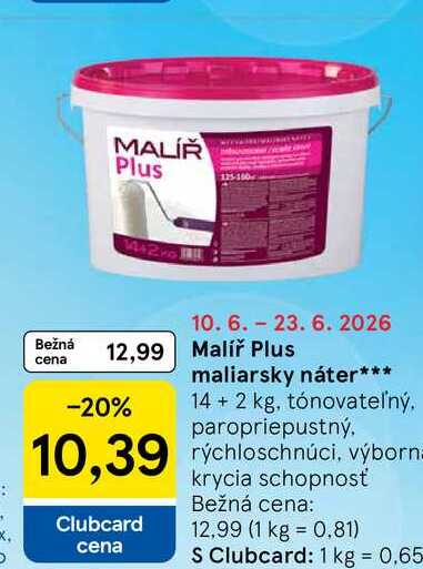 Malíř Plus maliarsky náter 14 + 2 kg, tónovateľný paropriepustný