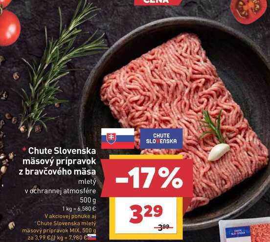 Chute Slovenska mäsový prípravok z bravčového mäsa mletý v ochrannej atmosfére 500 g