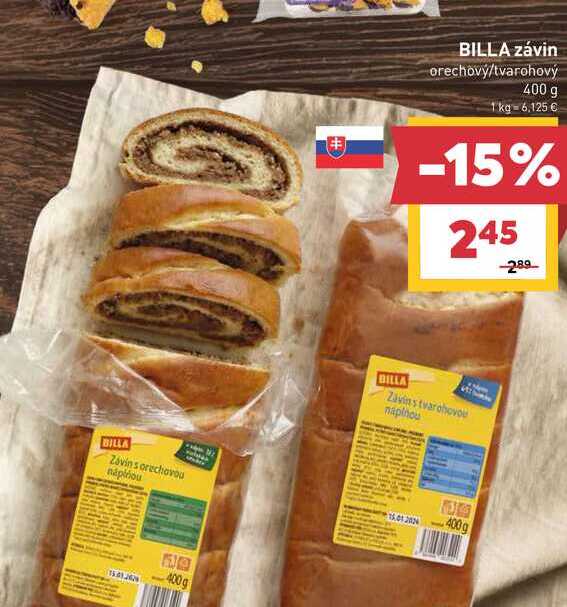 BILLA závin orechový/tvarohový 400 g