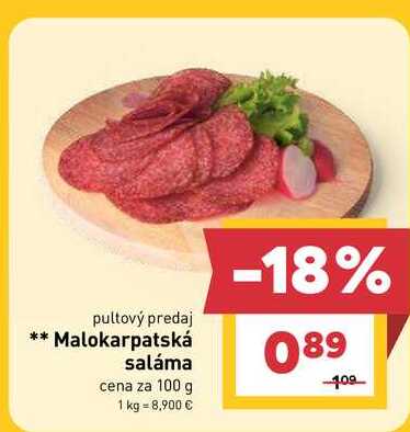 Malokarpatská saláma cena za 100 g