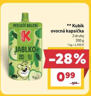 Kubík ovocná kapsička 2 druhy 200 g