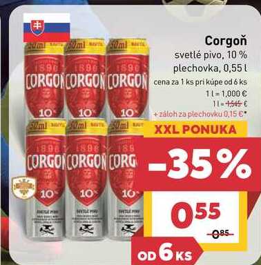 Corgoň svetlé pivo, 10% plechovka, 0,55 l v akcii